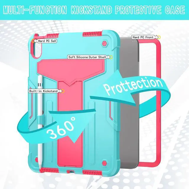 Alt view image 3 of 6 - Case for iPad (A16) 11th Generation 11 inch 2025 ( A3354 / A3355 / A3356) & iPad 10th Generation 10.9 inch 2022 (A2696 / A2757 / A2777) Case with Kickstand Rugged Full Body Protective Cover (Pink)