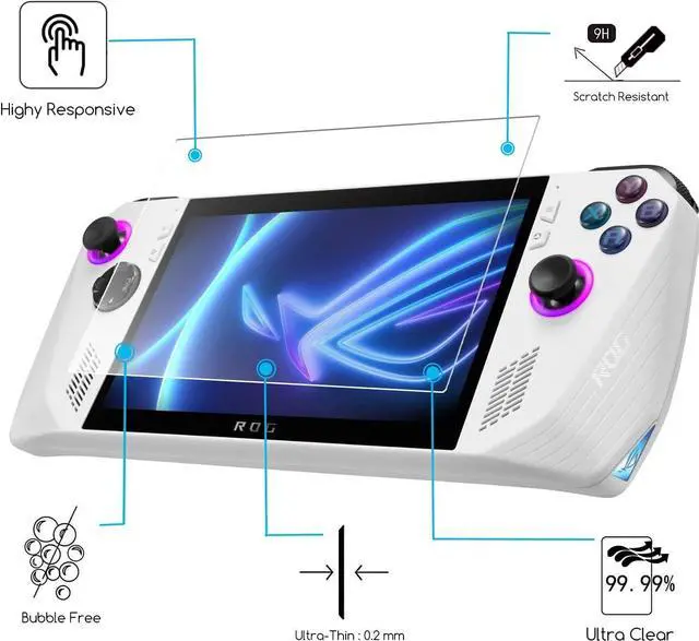 Alt view image 3 of 7 - (2 Pack) Screen Protector for ASUS ROG Ally X 2024 & ASUS ROG Ally 2023 & MSI Claw 7 AI+ 2025 & MSI Claw A1M Handheld 7 inch 2024, Tempered Glass, Anti-Scratch, Case Friendly, Bubble Free, Ultra HD