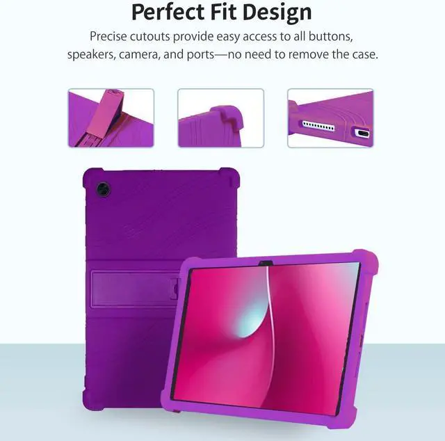 Alt view image 4 of 7 - Case for T-Mobile Revvl Tab 2 Tablet 10.1" 2025 Release - Soft Silicone Cover with Adjustable Stand Shockproof Kids Friendly Cover for REVVL Tab 2 5G (2025) + 1 Stylus Pen (Purple)