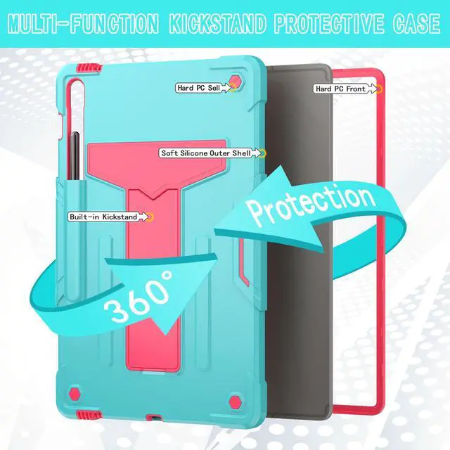 Alt view image 5 of 6 - Case for Samsung Galaxy Tab S10 FE+ 13.1-Inch (SM-X620/X626) - Heavy Duty Rugged Protective Case with Kickstand Shockproof Hybrid Cover for Galaxy Tab S10 FE Plus 13.1 inch Tablet 2025 (Teal/Pink)