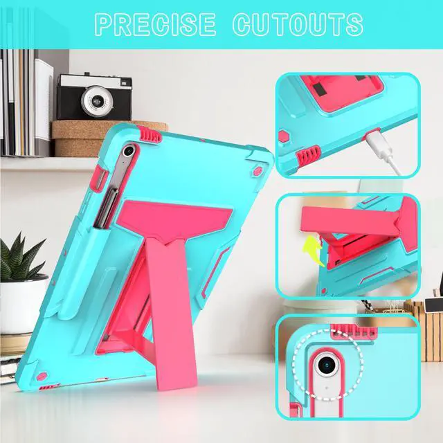 Alt view image 3 of 6 - Case for Samsung Galaxy Tab S10 FE+ 13.1-Inch (SM-X620/X626) - Heavy Duty Rugged Protective Case with Kickstand Shockproof Hybrid Cover for Galaxy Tab S10 FE Plus 13.1 inch Tablet 2025 (Teal/Pink)