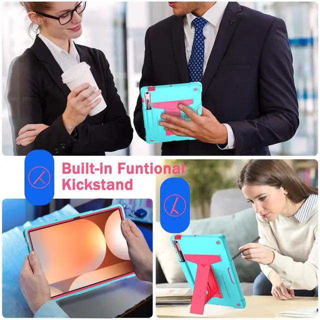 Alt view image 4 of 6 - Case for Samsung Galaxy Tab S10 FE+ 13.1-Inch (SM-X620/X626) - Heavy Duty Rugged Protective Case with Kickstand Shockproof Hybrid Cover for Galaxy Tab S10 FE Plus 13.1 inch Tablet 2025 (Teal/Pink)