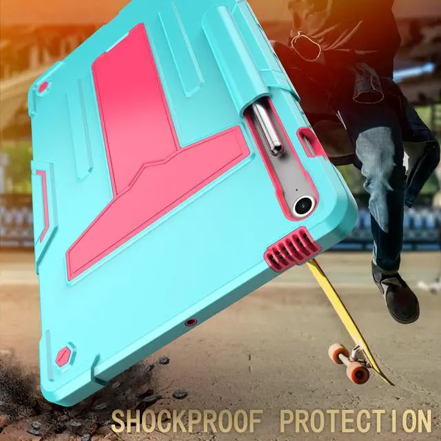Alt view image 6 of 6 - Case for Samsung Galaxy Tab S10 FE+ 13.1-Inch (SM-X620/X626) - Heavy Duty Rugged Protective Case with Kickstand Shockproof Hybrid Cover for Galaxy Tab S10 FE Plus 13.1 inch Tablet 2025 (Teal/Pink)