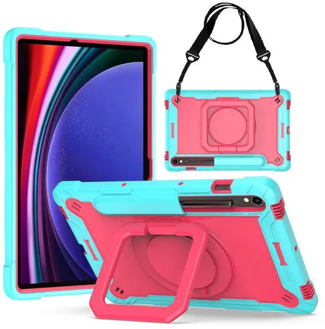 Main image of anicestore Case for Samsung Galaxy Tab S10 FE Plus / S10 FE+ 5G (2025 Release) 13.1 inch Military Grade Heavy Duty Cover with Pencil Holder, 360 Rotate Stand, and Shoulder Strap Case - Cyan/Pink