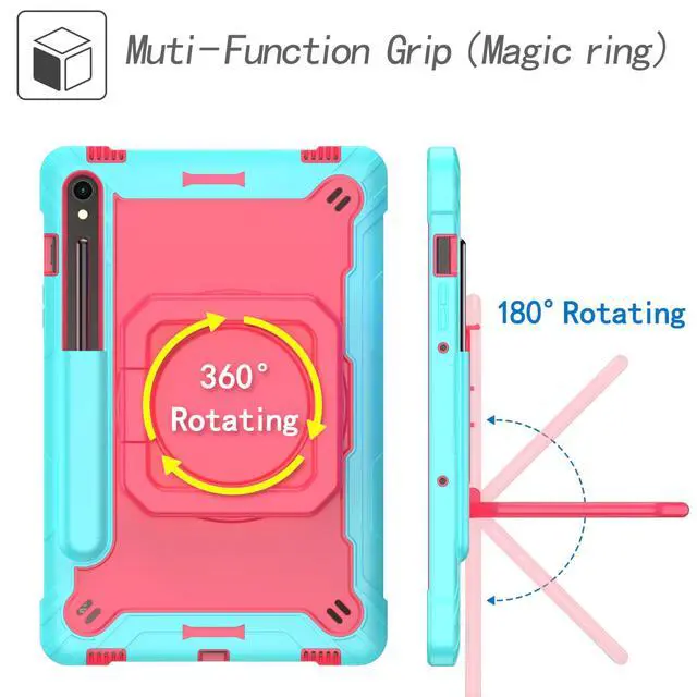 Alt view image 3 of 5 - anicestore Case for Samsung Galaxy Tab S10 FE Plus / S10 FE+ 5G (2025 Release) 13.1 inch Military Grade Heavy Duty Cover with Pencil Holder, 360 Rotate Stand, and Shoulder Strap Case - Cyan/Pink