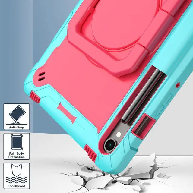 Alt view image 5 of 5 - anicestore Case for Samsung Galaxy Tab S10 FE Plus / S10 FE+ 5G (2025 Release) 13.1 inch Military Grade Heavy Duty Cover with Pencil Holder, 360 Rotate Stand, and Shoulder Strap Case - Cyan/Pink