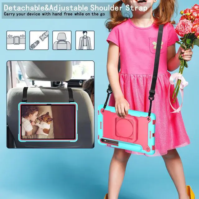 Alt view image 2 of 5 - anicestore Case for Samsung Galaxy Tab S10 FE Plus / S10 FE+ 5G (2025 Release) 13.1 inch Military Grade Heavy Duty Cover with Pencil Holder, 360 Rotate Stand, and Shoulder Strap Case - Cyan/Pink