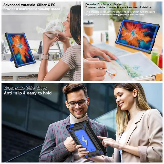 Alt view image 5 of 7 - anicestore Case for Lenovo Tab 10.1 inch 2025 Model TB311FU / TB311XU Hybrid Protective Case Cover with Kickstand Lightning Design and Shoulder Strap - Blue