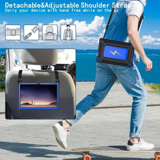 Alt view image 2 of 7 - anicestore Case for Lenovo Tab 10.1 inch 2025 Model TB311FU / TB311XU Hybrid Protective Case Cover with Kickstand Lightning Design and Shoulder Strap - Blue