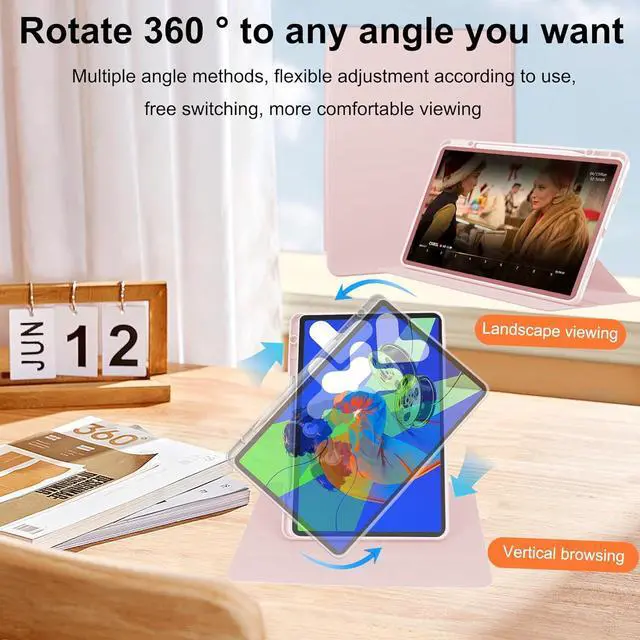 Alt view image 3 of 7 - elitegadget Case for Samsung Galaxy Tab S10 FE+ 13.1 Inch (SM-X620/SM-X626B) - 360 Degree Rotation Protective Stand Clear Back Cover Auto Sleep/Wake Case for Samsung Tab S10 FE Plus 5G 13.1" (Pink)