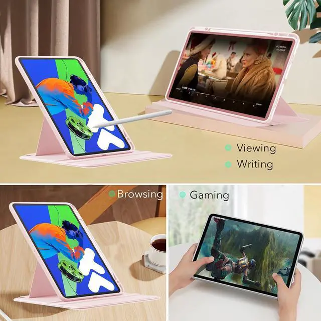 Alt view image 5 of 7 - elitegadget Case for Samsung Galaxy Tab S10 FE+ 13.1 Inch (SM-X620/SM-X626B) - 360 Degree Rotation Protective Stand Clear Back Cover Auto Sleep/Wake Case for Samsung Tab S10 FE Plus 5G 13.1" (Pink)