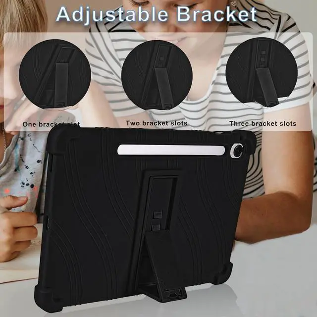 Alt view image 6 of 7 - Case for Samsung Galaxy Tab S10 Lite/ Samsung Galaxy Tab S10 FE/ Samsung Galaxy Tab S9 FE 5G 10.9 Inch/ Samsung Galaxy Tab S9 11 Inch Tablet - Lightweight Silicone Stand Cover Kids Friendly (Black)