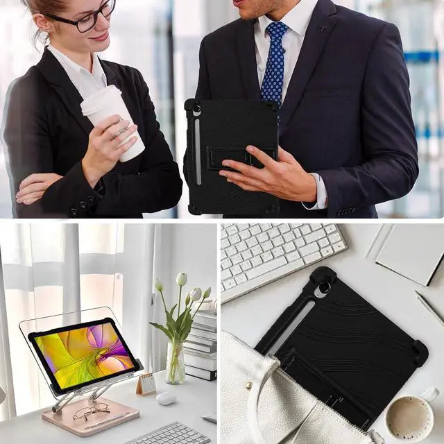 Alt view image 7 of 7 - Case for Samsung Galaxy Tab S10 Lite/ Samsung Galaxy Tab S10 FE/ Samsung Galaxy Tab S9 FE 5G 10.9 Inch/ Samsung Galaxy Tab S9 11 Inch Tablet - Lightweight Silicone Stand Cover Kids Friendly (Black)