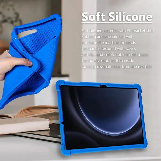 Alt view image 6 of 7 - Case for Samsung Galaxy Tab S10 Lite/ Samsung Galaxy Tab S10 FE/ Samsung Galaxy Tab S9 FE 5G 10.9 Inch/ Samsung Galaxy Tab S9 11 Inch Tablet - Lightweight Silicone Stand Cover Kids Friendly (Blue)