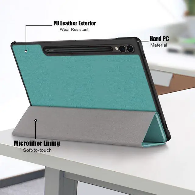 Alt view image 6 of 7 - elitegadget Case for Samsung Galaxy Tab S10+ 12.4" / S9 FE+ 5G / S9+ 12.4 Inch Tablet with 2PCS Tempered Glass Screen Protector - Slim Lightweight Tri-Fold Stand Cover Auto Wake/Sleep (Black) Teal