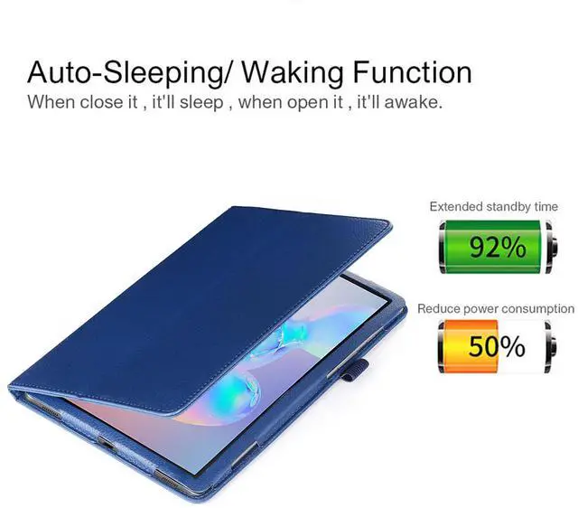 Alt view image 7 of 7 - Case for Samsung Galaxy Tab S10 Lite/ Tab S10 FE/ Tab S9 FE 5G 10.9 Inch/ Tab S9 11 Inch with Tempered Glass Screen Protector - PU Leather Folding Stand Protective Cover with Auto Sleep/Wake (Blue)