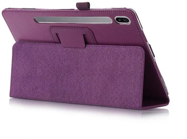 Alt view image 3 of 7 - Case for Samsung Galaxy Tab S10 Lite/ S10 FE/ S9 FE 5G 10.9 Inch/Tab S9 11 Inch with 2PCS Tempered Glass Screen Protector - Lightweight Folio PU Leather Folding Stand Cover with S Pen Holder - Purple