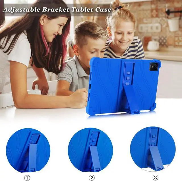 Alt view image 3 of 7 - anicestore TCL TAB 10 Gen 2 Case 10.4" - Silicone Protection Cover with Kickstand Shockproof Kids Friendly Case for TCL TAB 10 Gen 2 Tablet 10.4 Inch (Model: 8196G / 8496G) + 1 Stylus Pen (Blue)