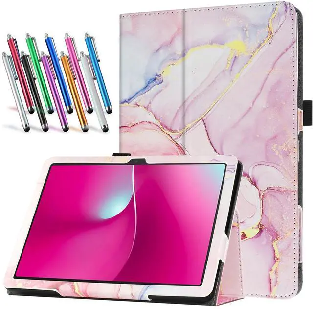 Main image of anicestore Case for TCL TAB 10 GEN 2, 10.4 Inch Tablet Model: 8196G / 8496G- Slim Lightweight Folio Stand Cover PU Leather Case Cover + 1 Stylus (Pink Marble)