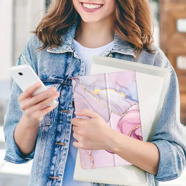 Alt view image 5 of 5 - anicestore Case for TCL TAB 10 GEN 2, 10.4 Inch Tablet Model: 8196G / 8496G- Slim Lightweight Folio Stand Cover PU Leather Case Cover + 1 Stylus (Pink Marble)