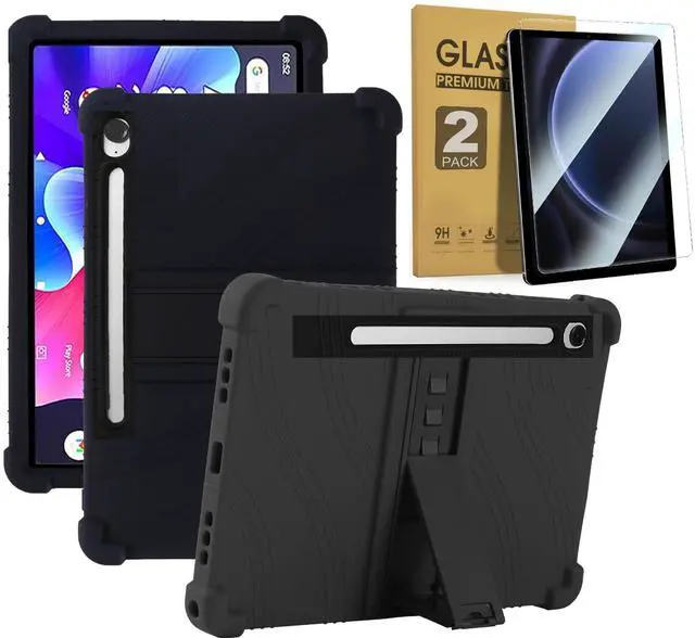Main image of anicestore Case for Samsung Galaxy Tab S10 Lite/Tab S10 FE/ S9 FE 5G 10.9 Inch / Tab S9 11 Inch Tablet with 2PCS Tempered Glass Screen Protector - Kid-Friendly Silicone Adjustable Stand Cover (Black)