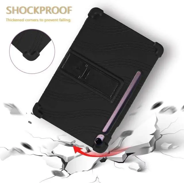 Alt view image 4 of 7 - anicestore Case for Samsung Galaxy Tab S10 Lite/Tab S10 FE/ S9 FE 5G 10.9 Inch / Tab S9 11 Inch Tablet with 2PCS Tempered Glass Screen Protector - Kid-Friendly Silicone Adjustable Stand Cover (Black)
