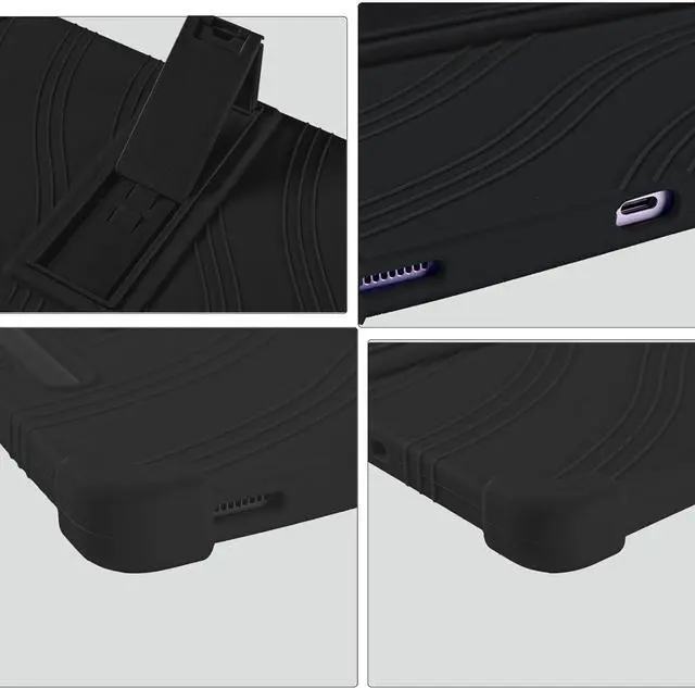 Alt view image 5 of 7 - anicestore Case for Samsung Galaxy Tab S10 Lite/Tab S10 FE/ S9 FE 5G 10.9 Inch / Tab S9 11 Inch Tablet with 2PCS Tempered Glass Screen Protector - Kid-Friendly Silicone Adjustable Stand Cover (Black)