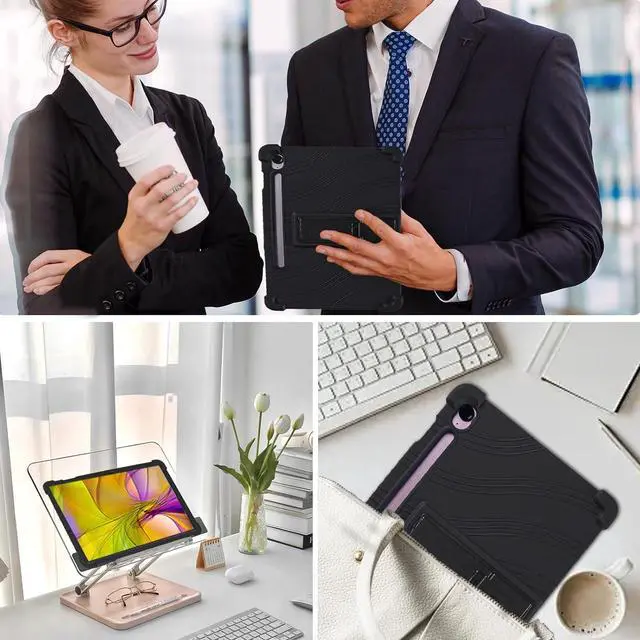 Alt view image 7 of 7 - anicestore Case for Samsung Galaxy Tab S10 Lite/Tab S10 FE/ S9 FE 5G 10.9 Inch / Tab S9 11 Inch Tablet with 2PCS Tempered Glass Screen Protector - Kid-Friendly Silicone Adjustable Stand Cover (Black)
