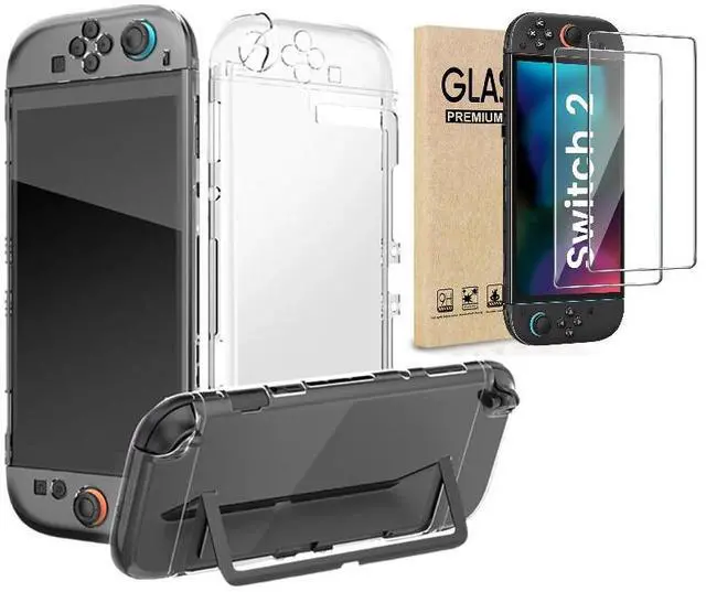 Main image of elitegadget Case for Nintendo Switch 2 (2025) with 2PCS Tempered Glass Screen Protector - Transparent Clear Slim Hard Shell Cover for Switch 2 Accessories Scratch & Shock Protection Cover for Joycon 2
