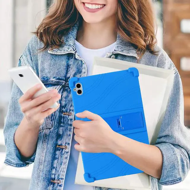Alt view image 6 of 7 - Case for Boost Celero5G TAB 10.95 Inch Tablet 2025 with 2pcs Tempered Glass Screen Protector, Soft Silicone Rubber Lightweight Protective Cover with Multi-Viewing Angles Stand Case - Blue