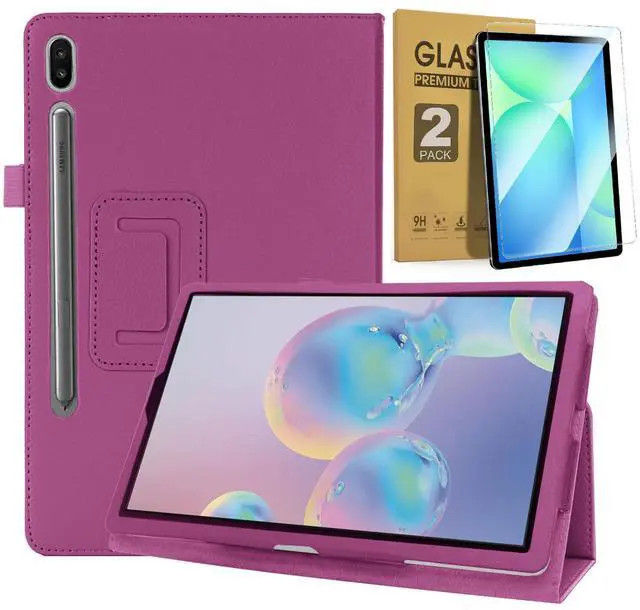 Main image of Case for Samsung Galaxy Tab S10 Lite/ S10 FE/ S9 FE 5G 10.9 Inch/Tab S9 11 Inch with 2PCS Tempered Glass Screen Protector - Lightweight Folio PU Leather Folding Stand Cover with S Pen Holder - Purple