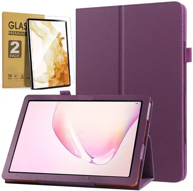 Main image of Case for Samsung Galaxy Tab S10 Lite/ Tab S10 FE/ Tab S9 FE 5G 10.9 Inch/ Tab S9 11 Inch with Tempered Glass Screen Protector - PU Leather Folding Stand Protective Cover with Auto Sleep/Wake (Purple)