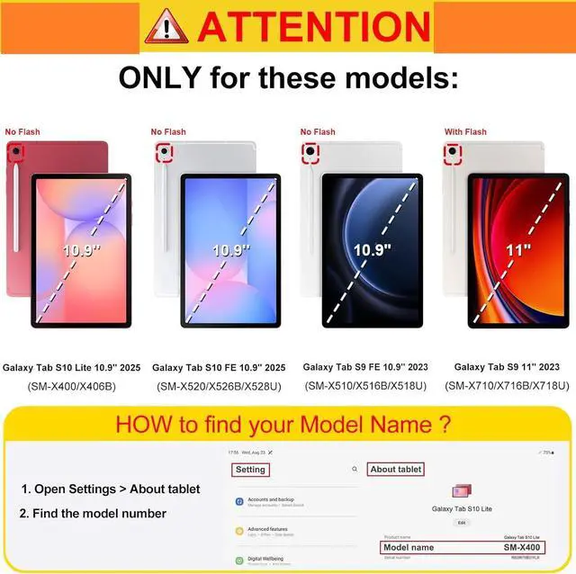 Alt view image 2 of 7 - elitegadget Case for Samsung Galaxy Tab S10 Lite / S10 FE / S9 FE 5G 10.9 Inch / Galaxy Tab S9 11 Inch with 2PCS Glass Screen Protector - Slim Lightweight Tri-Fold Stand Hard Shell Cover (Black)