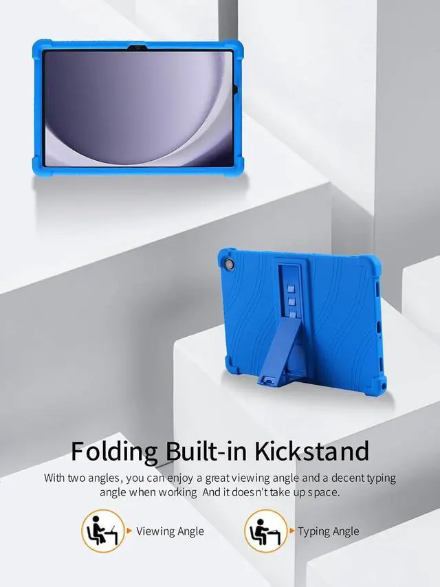 Alt view image 6 of 7 - anicestore Case For Samsung Galaxy Tab A9+ 5G 11 Inch Tablet - Protective Lightweight Durable Silicone Adjustable Stand Cover For Samsung Tab A9 Plus 11" SM-X210/X215/X216/X218 + 1 Stylus Pen (Blue)