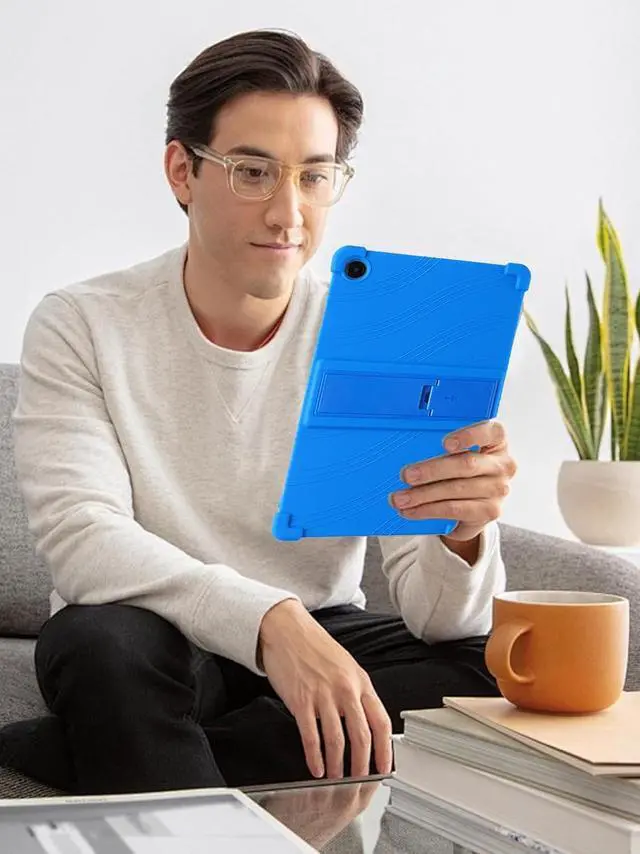 Alt view image 3 of 7 - anicestore Case For Samsung Galaxy Tab A9+ 5G 11 Inch Tablet - Protective Lightweight Durable Silicone Adjustable Stand Cover For Samsung Tab A9 Plus 11" SM-X210/X215/X216/X218 + 1 Stylus Pen (Blue)