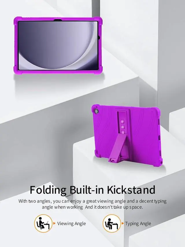 Alt view image 6 of 7 - anicestore Case For Samsung Galaxy Tab A9+ 5G 11 Inch Tablet - Protective Lightweight Durable Silicone Adjustable Stand Cover For Samsung Tab A9 Plus 11" SM-X210/X215/X216/X218 + 1 Stylus Pen (Purple)