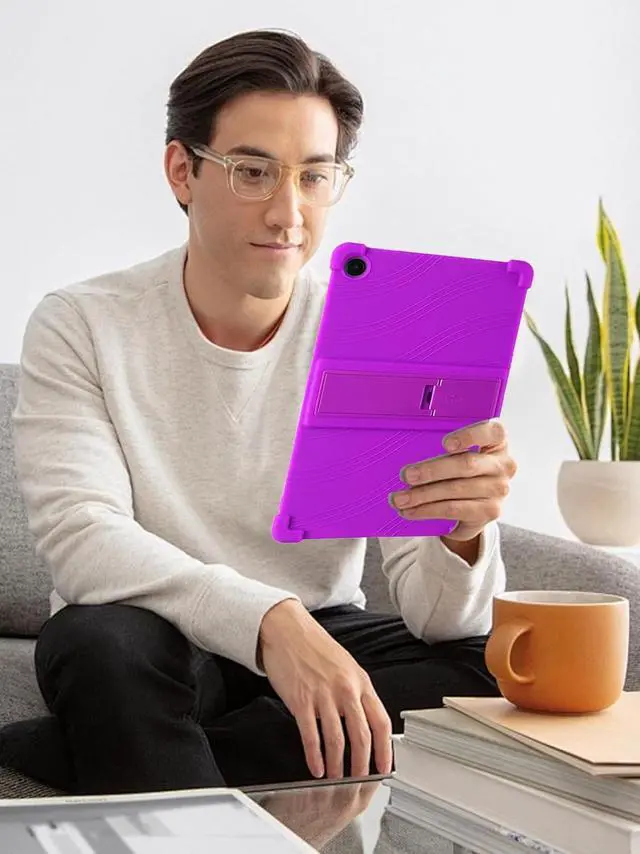 Alt view image 2 of 7 - anicestore Case For Samsung Galaxy Tab A9+ 5G 11 Inch Tablet - Protective Lightweight Durable Silicone Adjustable Stand Cover For Samsung Tab A9 Plus 11" SM-X210/X215/X216/X218 + 1 Stylus Pen (Purple)