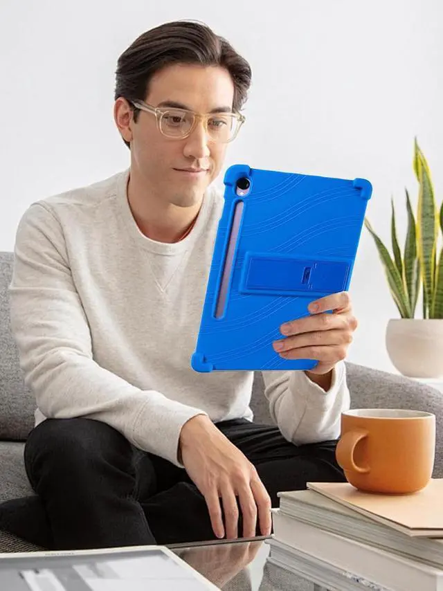 Alt view image 3 of 7 - anicestore Case For Samsung Galaxy Tab S10 Lite 5G 10.9 inch (Model SM-X400/SM-X406) 2025 Release - Protective Lightweight Durable Silicone Adjustable Stand Cover + 1 Random Color Stylus Pen (Blue)