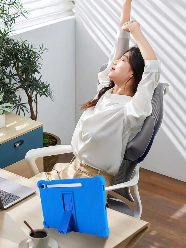 Alt view image 2 of 7 - anicestore Case For Samsung Galaxy Tab S10 Lite 5G 10.9 inch (Model SM-X400/SM-X406) 2025 Release - Protective Lightweight Durable Silicone Adjustable Stand Cover + 1 Random Color Stylus Pen (Blue)