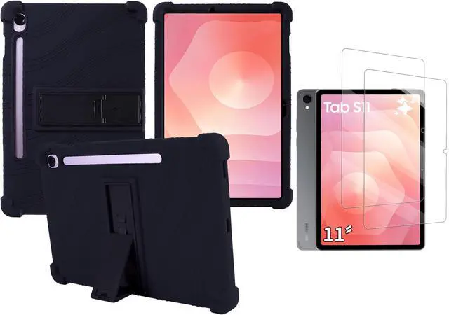 Main image of anicestore Case for Samsung Galaxy Tab S11 (11") Tablet with 2PCS Tempered Glass Screen Protector - Full-Body Protective Silicone Kickstand Cover for Samsung Tab S11 (11 inch) SM-X736/SM-X730 (Black)