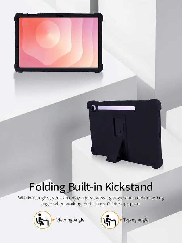 Alt view image 7 of 7 - anicestore Case for Samsung Galaxy Tab S11 (11") Tablet with 2PCS Tempered Glass Screen Protector - Full-Body Protective Silicone Kickstand Cover for Samsung Tab S11 (11 inch) SM-X736/SM-X730 (Black)
