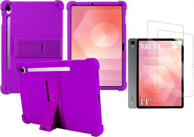 Main image of anicestore Case for Samsung Galaxy Tab S11 (11") Tablet with 2PCS Tempered Glass Screen Protector - Full-Body Protective Silicone Kickstand Cover for Samsung Tab S11 (11 inch) SM-X736/SM-X730 (Purple)
