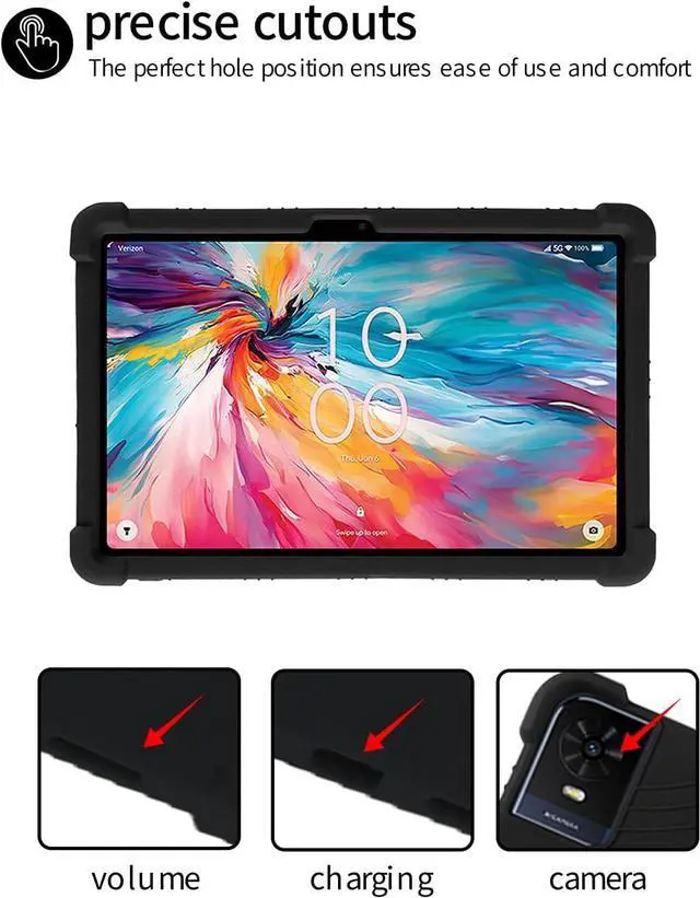 Alt view image 3 of 7 - anicestore Case for TCL Tab 10 NXTPAPER 5G 10.4 Inch Tablet 2025 with 2PCS Tempered Glass Screen Protector, Soft Silicone Cover with Adjustable Stand Shockproof Kids Friendly Cover (Black)