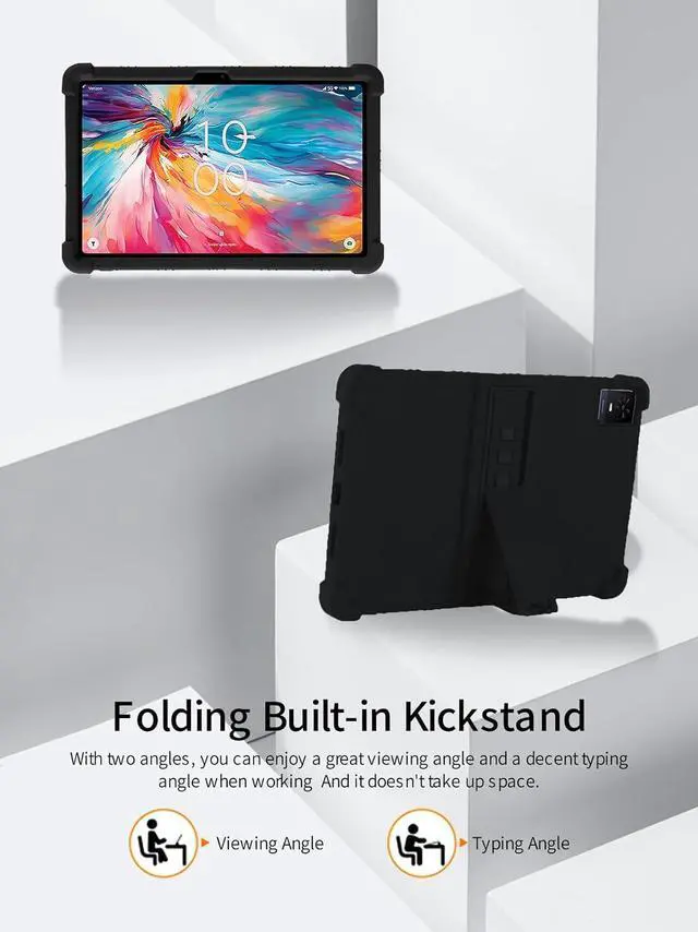 Alt view image 6 of 7 - anicestore Case for TCL Tab 10 NXTPAPER 5G 10.4 Inch Tablet 2025 with 2PCS Tempered Glass Screen Protector, Soft Silicone Cover with Adjustable Stand Shockproof Kids Friendly Cover (Black)