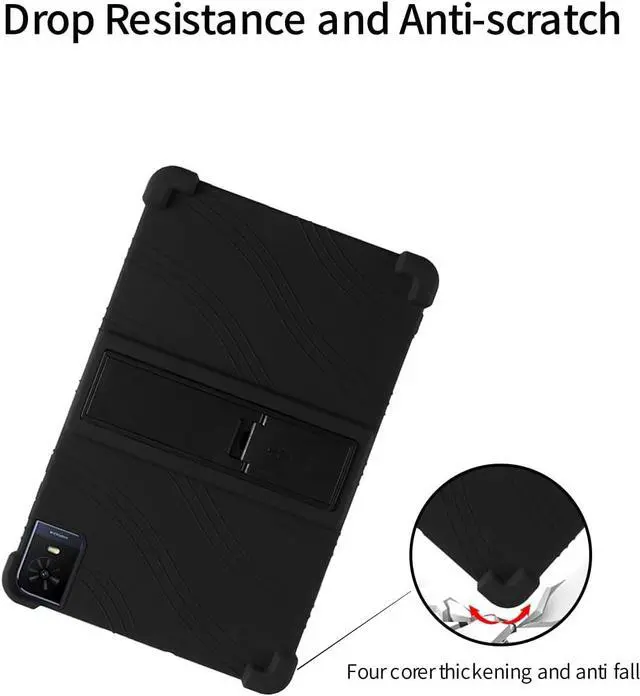 Alt view image 4 of 7 - anicestore Case for TCL Tab 10 NXTPAPER 5G 10.4 Inch Tablet 2025 with 2PCS Tempered Glass Screen Protector, Soft Silicone Cover with Adjustable Stand Shockproof Kids Friendly Cover (Black)