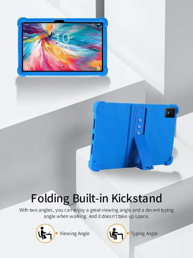 Alt view image 3 of 7 - anicestore Case for TCL Tab 10 NXTPAPER 5G 10.4 Inch Tablet 2025 with 2PCS Tempered Glass Screen Protector, Soft Silicone Cover with Adjustable Stand Shockproof Kids Friendly Cover (Blue)