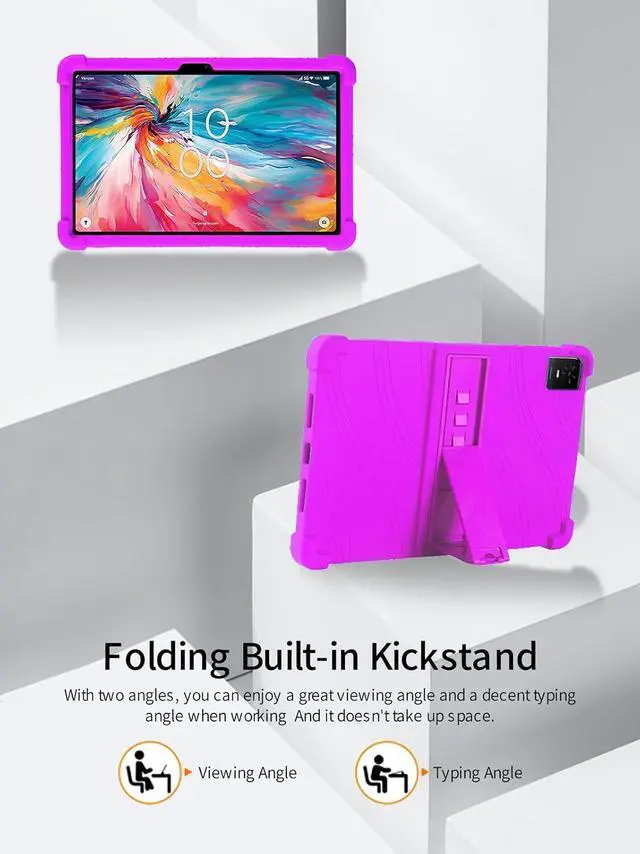 Alt view image 3 of 7 - anicestore Case for TCL Tab 10 NXTPAPER 5G 10.4 Inch Tablet 2025 with 2PCS Tempered Glass Screen Protector, Soft Silicone Cover with Adjustable Stand Shockproof Kids Friendly Cover (Purple)