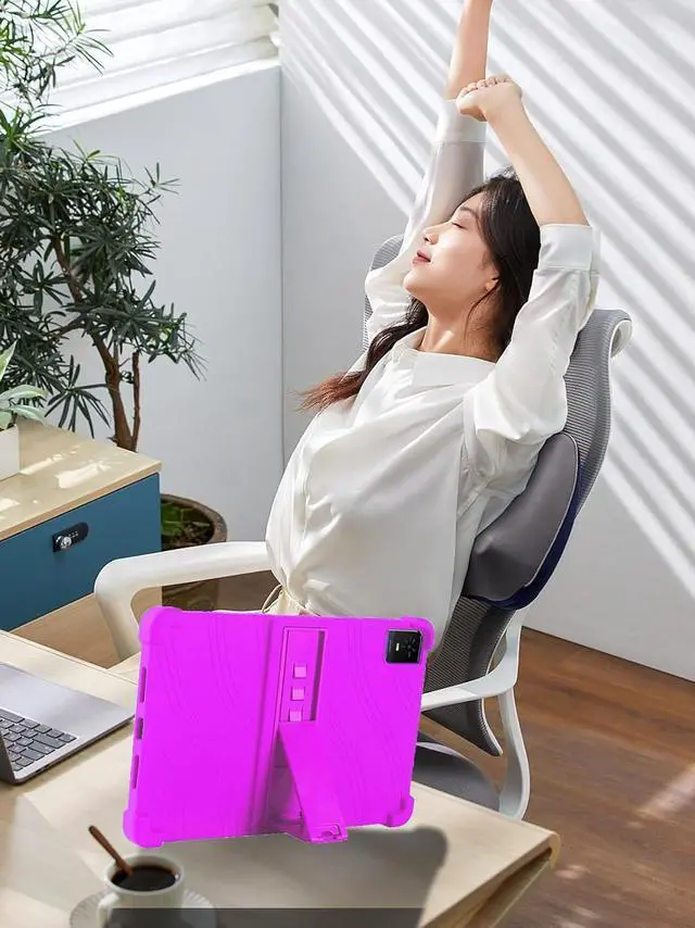 Alt view image 7 of 7 - anicestore Case for TCL Tab 10 NXTPAPER 5G 10.4 Inch Tablet 2025 with 2PCS Tempered Glass Screen Protector, Soft Silicone Cover with Adjustable Stand Shockproof Kids Friendly Cover (Purple)