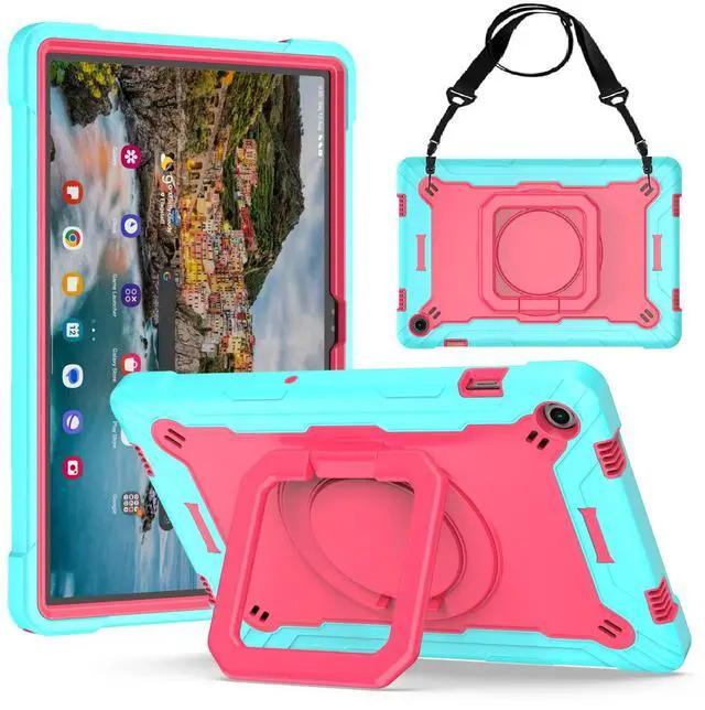 Main image of Galaxy Tab A11+ / A9+ Case 11" - Full Body Rugged Protective Cover with Rotating Grip Magic Stand and Shoulder Strap Case for Samsung Galaxy Tab A11+ Plus 2025 / A9+ Plus 11 Inch Tablet - Teal/Pink