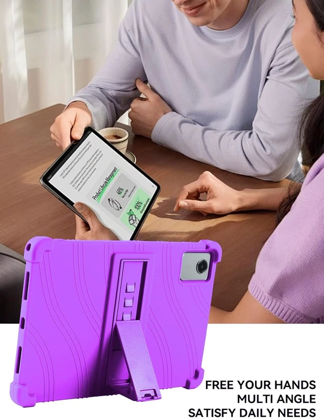 Alt view image 5 of 7 - Silicone Case for Motorola Moto Pad 2026 11"/ Lenovo Idea Tab 11 inch/ Tab K11 Gen 2/ Tab M11/ Tab K11 11 inch Tablet - Soft Lightweight Durable Grip Protection Cover with Kickstand + 1 Stylus -Purple